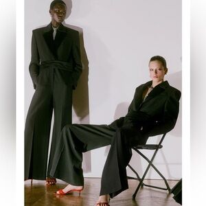 ZARA ZW COLLECTION LIMITED EDITION SMOKING SASH JUMPSUIT BLACK